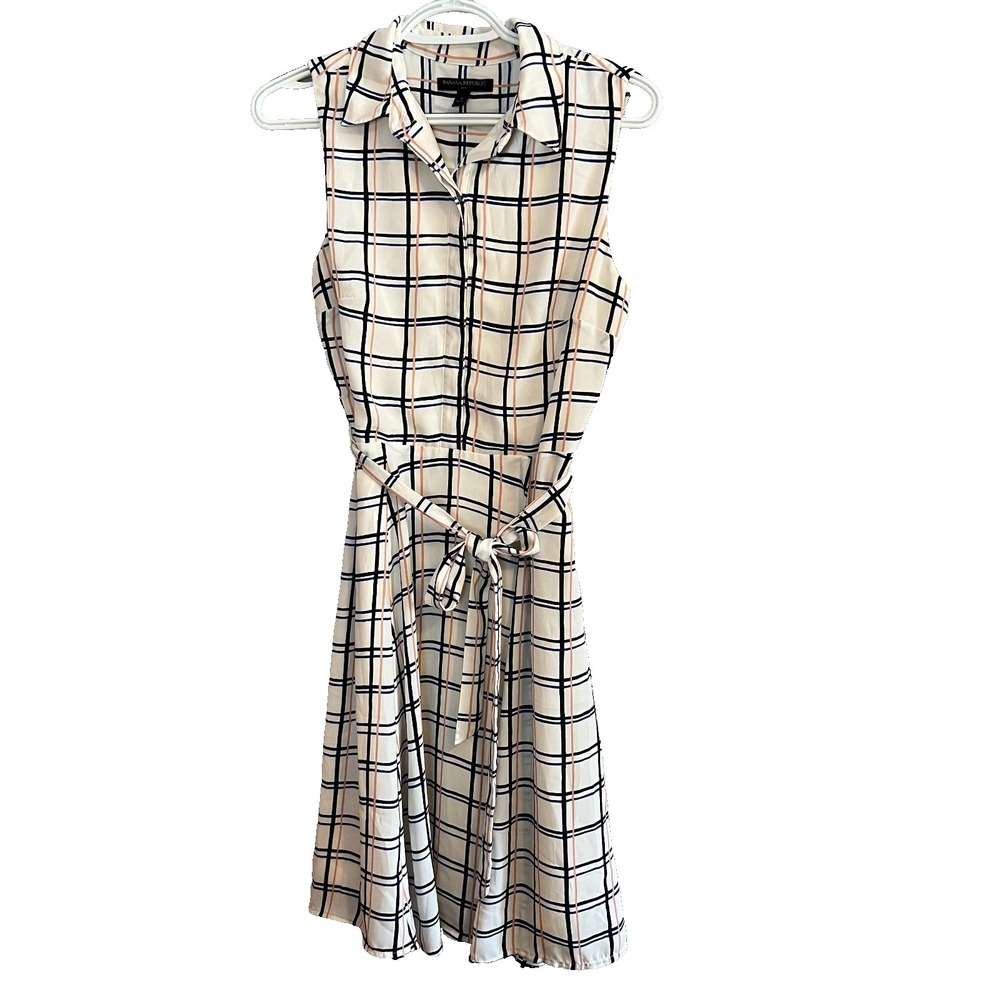 Banana Republic Womens Sleeveless Dress Belt Cream Plaid Size 4